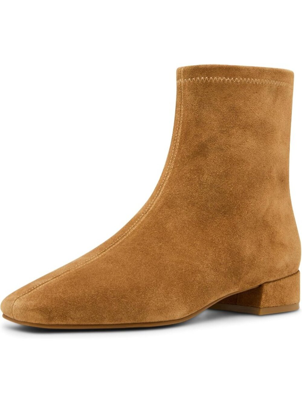 Women's Camel Suede Round Toe Low Stacked Block Heel Imported Ramon Ankle Boots